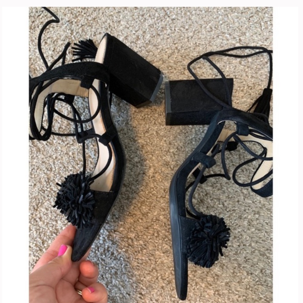 Zara Leather Lace Up Sandals With Chunky Heel - Picture 4 of 10